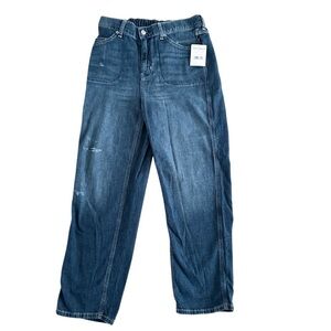 Free People Women’s Baby Barrel Crop Admiral Mom Blue Size Small Jeans